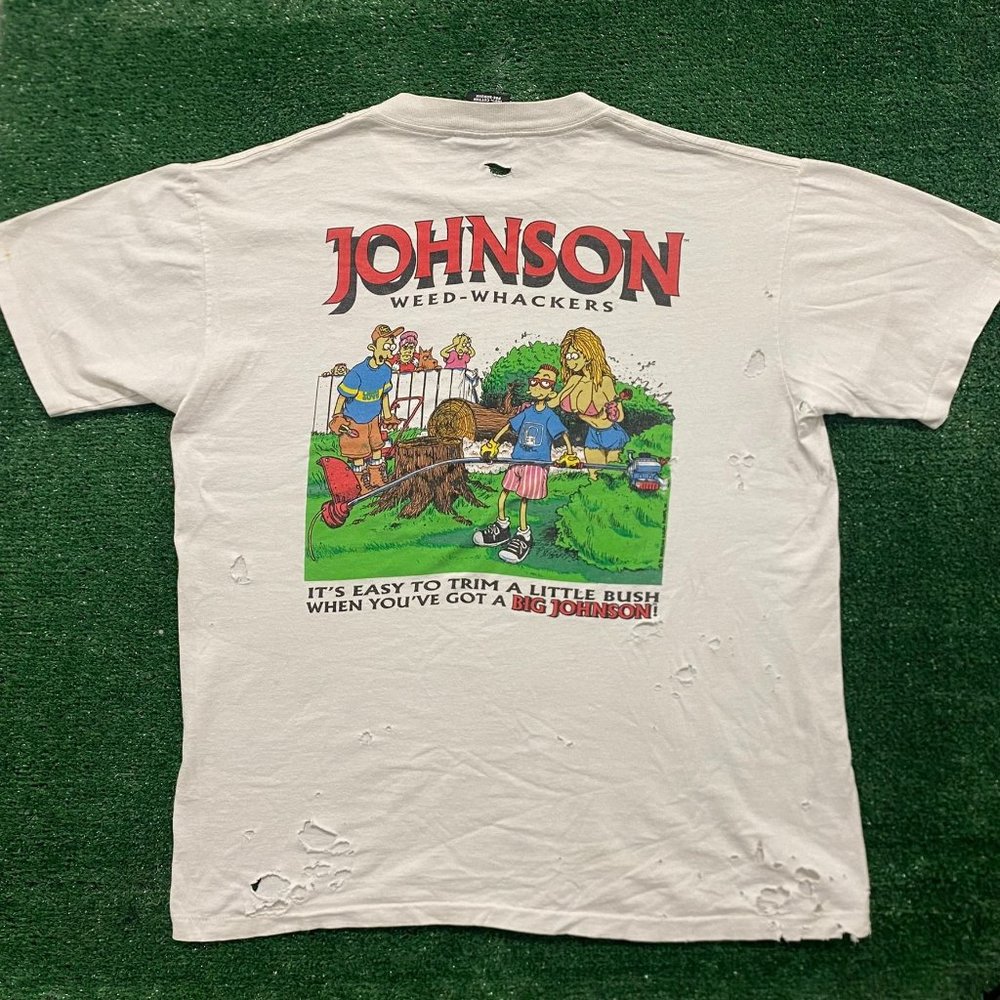 Vintage 90s Big Johnson Weed Whacker T-Shirt Distressed Single Stitch Funny L